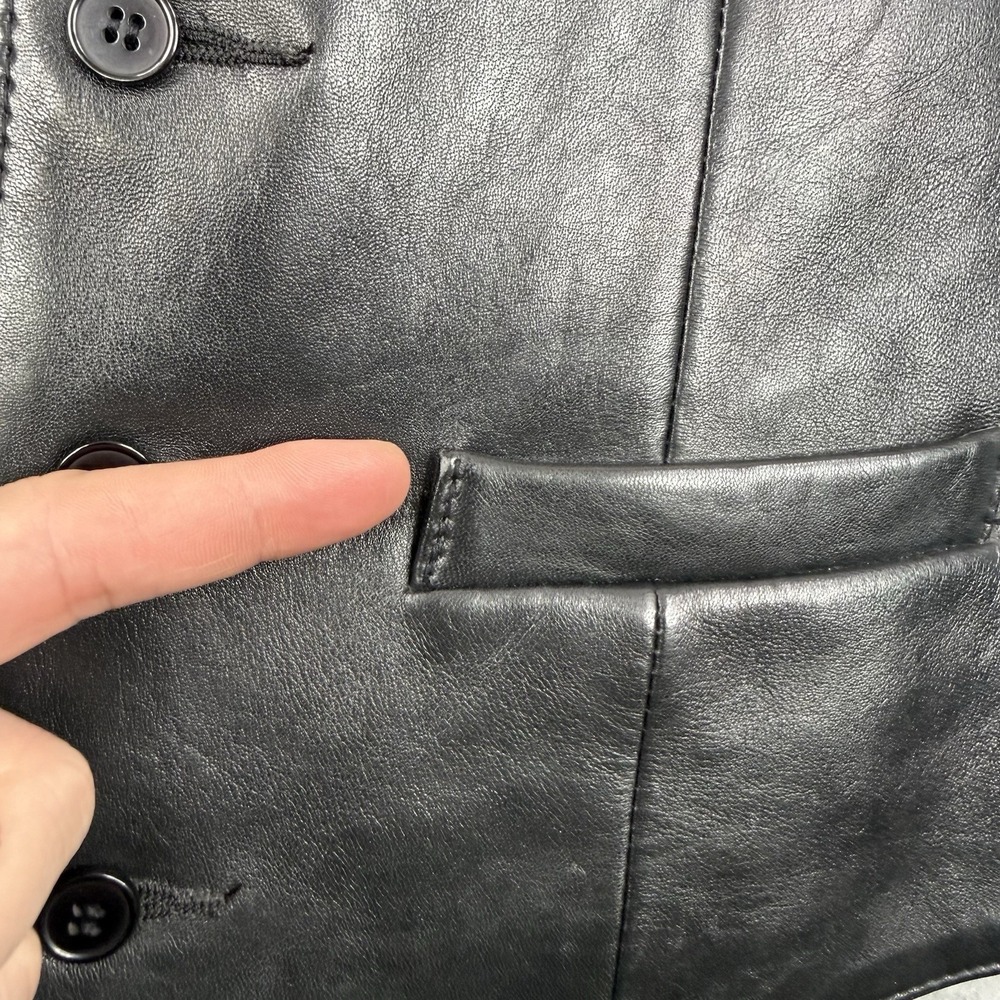 Scully Vest Mens 40 Black Genuine Leather Pockets Western Cowboy Lined Button Up - Picture 3 of 9